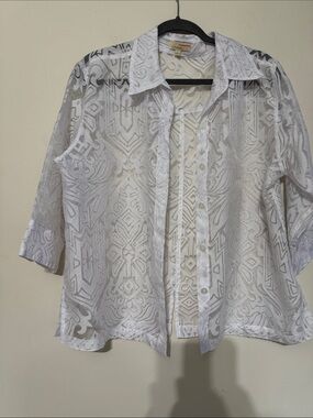 Choies White Sheer Patterned Button-Down Shirt